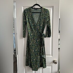 BCBGMaxAzria Green Gold Long Sleeve Wrap Dress